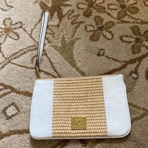 Ralph Lauren Percy wristlet in white leather wicker print